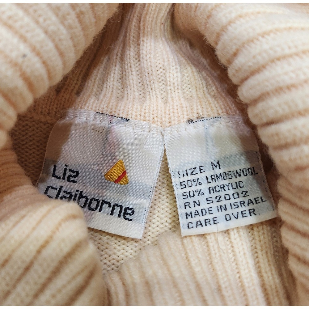 Vintage Liz Claiborne Lambswool Blend Turtleneck Sweater Cream/Peach Women's M - Picture 7 of 13